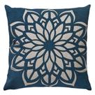 Almofada Tecido Bouclé E Linho Mandala Flor Azul Cru 50x50