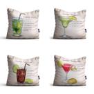 Almofadas com Frases Drinks Bege 35x35cm Kit 4un