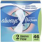 Almofadas femininas ALWAYS Infinity, tamanho 2, regulares, 46 quilates com asas
