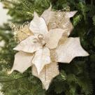 Alupssuc 10 PCS Flor de Poinsettia Dourada com Glitter Champanhe 23 cm