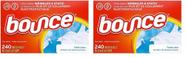 Amaciador de tecidos Dryer Sheets Bounce Laundry 240 folhas x 2