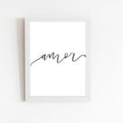 Amor Palavra Frase Minimalista Quadro Moldura Branca 60x40cm