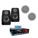 Amplificador 500W Blue Orion + Arandela 55W Alto-Falantes + Caixas de Som Ambiente LeSon 4 Polegadas 70w 8 Ohms - Preta