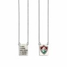 Amuleto Fluminense Escapulário Aço Inox 60cm Escudo Resinado Frase É Que Corre Nas Veias Verde Grená