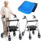 Andador Idoso Adulto Rodas Dobrável 100kg Almofada Assento de Gel Silicone 130kg