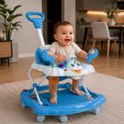 Andador Infantil com Empurrador Interativo Azul Primeiros Passos Interativo Brinquedos Educativos assento anatômico acochoado segurança Andador Infantil com Empurrador Interativo Azul Primeiros Passos Interativo Brinquedos Educativos assento anatômico acochoado segurança