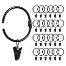 Anéis de cortina com clipes Ginbel Direct, 2 cm, Black Iron, pacote com 24