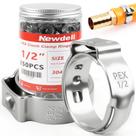Anéis de Crimpagem PEX Newdeli 1/2" em Aço Inoxidável, 250 peças