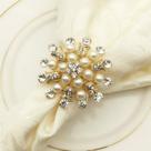 Anéis de guardanapo Joyindecor Gold Flower Pearl Rhinestone x6