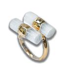 Anel 2 Canudo Pedra Selenita Natural Aro Ajustável Dourado