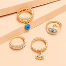 Anel 4 Peças Dourado Strass Olho Grego Detalhes Azul
