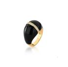 Anel abaulado esmaltado negro com fileira cravejada banhado a ouro