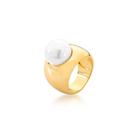 ANEL ABAULADO LISO COM PÉROLA SHELL CENTRAL BANHADO A OURO - 1,6 cm - 7 g