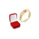 Anel Abc Ajustável Pedra Luxo Rosa Formatura Banho Ouro