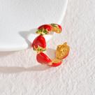 Anel Aberto De Aço Inoxidável Com Design De Frutas (Morango E Cereja) Joia Feminina Da Moda,
