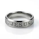 Anel Aço Inox 316L Prateado Chanfrado Jesus 6mm Religioso Resistente Acabamento Moderno para Uso Diário