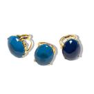 Anel Ágata Azul Cabochão Oval Pedra Natural Montagem Dourado Anel Ágata Azul Cabochão Oval Pedra Natural Montagem Dourado