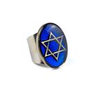 Anel Ajustável Estrela Davi Azul 2,9 cm Niquelado Metal
