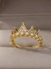 Anel ajustável feminino coroa - banhado a ouro 18k