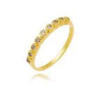 Anel aparador com uma fileira cravejada de zircônia cristal banhado a ouro 18K