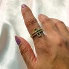 Anel aro duplo detalhe alfinete cravejado banhado a ouro 18k