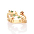 Anel Aro Duplo Flores Banhado Ouro Zircônias Rommanel 513578