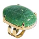 Anel Aventurina Verde Oval Pedra Natural Dourado Ajustável