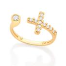 Anel banhado ouro 3x 24k 18k e 22k feminino rommanel ajustável cruz cravejado por zircônias 513262 Anel banhado ouro 3x 24k 18k e 22k feminino rommanel ajustável cruz cravejado por zircônias 513262