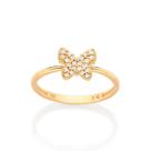 Anel banhado ouro 3x 24k 18k e 22k feminino rommanel fino skinny borboleta cravejada zircônias 513429