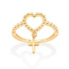 Anel banhado ouro 3x 24k 18k e 22k feminino rommanel fino skinny coração e cruz pendurada 513305