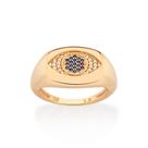 Anel banhado ouro 3x 24k 18k e 22k feminino rommanel olho grego botão cravejado zircônias azul 513364