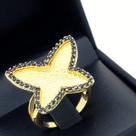 Anel Borboleta Cravejado De Zirconias Negras Banho De Ouro 18k 837