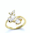 Anel Borboleta E Flor Zirconias Cristal Banho Ouro 18k 3042