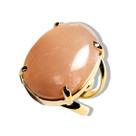 Anel Cabochão Oval Quartzo Goiaba Natural Dourado Aro Ajustável
