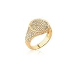 Anel centro redondo cravejado banhado a ouro - zircônias - 1,4 cm - 6 g