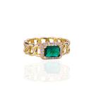 Anel cinturão cristal verde banhado a ouro 18k