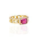 Anel cinturão cristal vermelho banhado a ouro 18k