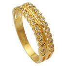 Anel com Aro Triplo e Dupla Fileira de Zircônias Cravejadas Folheado em Ouro 18K Softjoias