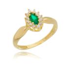 Anel Com Pedra Verde Esmeralda Banhado a Ouro 18k em 10 Camadas
