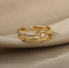 Anel com pedras feminino ajustável - banhado a ouro 18k