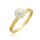 Anel Com Pérola de 6mm Prata 925 Banhado a Ouro 18K Anel Com Pérola de 6mm Prata 925 Banhado a Ouro 18K