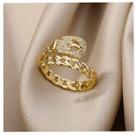 Anel cravejado ajustável feminino - banhado a ouro 18k
