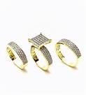 Anel Cravejado Pavé Zirconias Cristal e 2 Aparadores Trio (Kit 3 Peças) Banho Ouro 4326