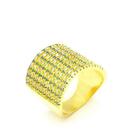 Anel Cravejado Pavê Zirconias Turmalina E Cristal Banho Ouro 18k 4052
