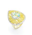 Anel Cristais Água Marinha E Microzirconias Banho Ouro 3675