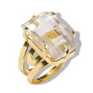 Anel Cristal Facetado Pedra de Garimpo Dourado Aro Ajustável