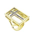 Anel Cruz Cravejado De Zirconias Banho De Ouro 18k 1783