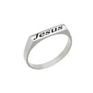 Anel De Chapinha Gravado Jesus Prata 925 Kl