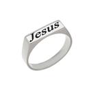 Anel De Chapinha Gravado Jesus Prata 925 Kl Modelo 02