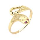 Anel de cobra serpente olhos pedras rubi ouro 18k A180
